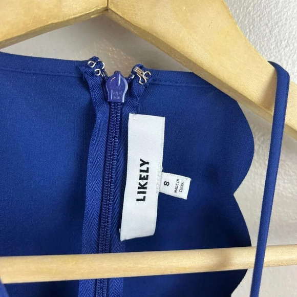 Likely Everly Scallop Dress Size 8 Blue Halter Neck Jewel Tone Special Occasion - Picture 3 of 11